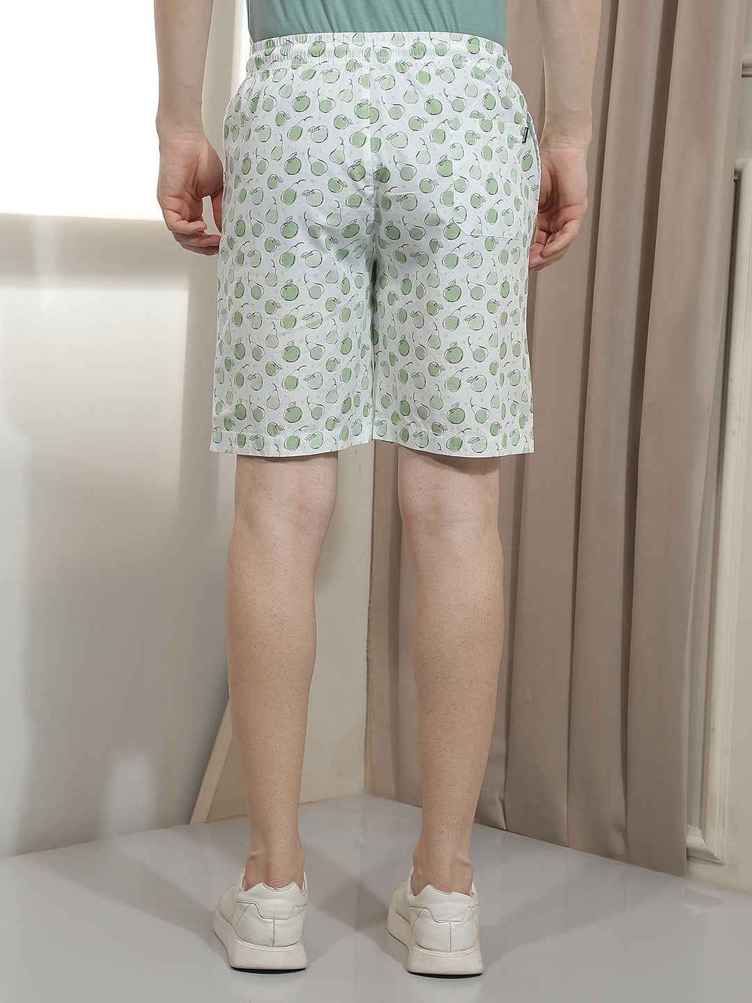 White 100% Cotton Motif Printed Lounge Shorts