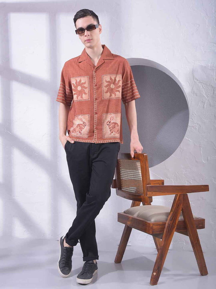 Maroon Printed Resort-Collar Shirt