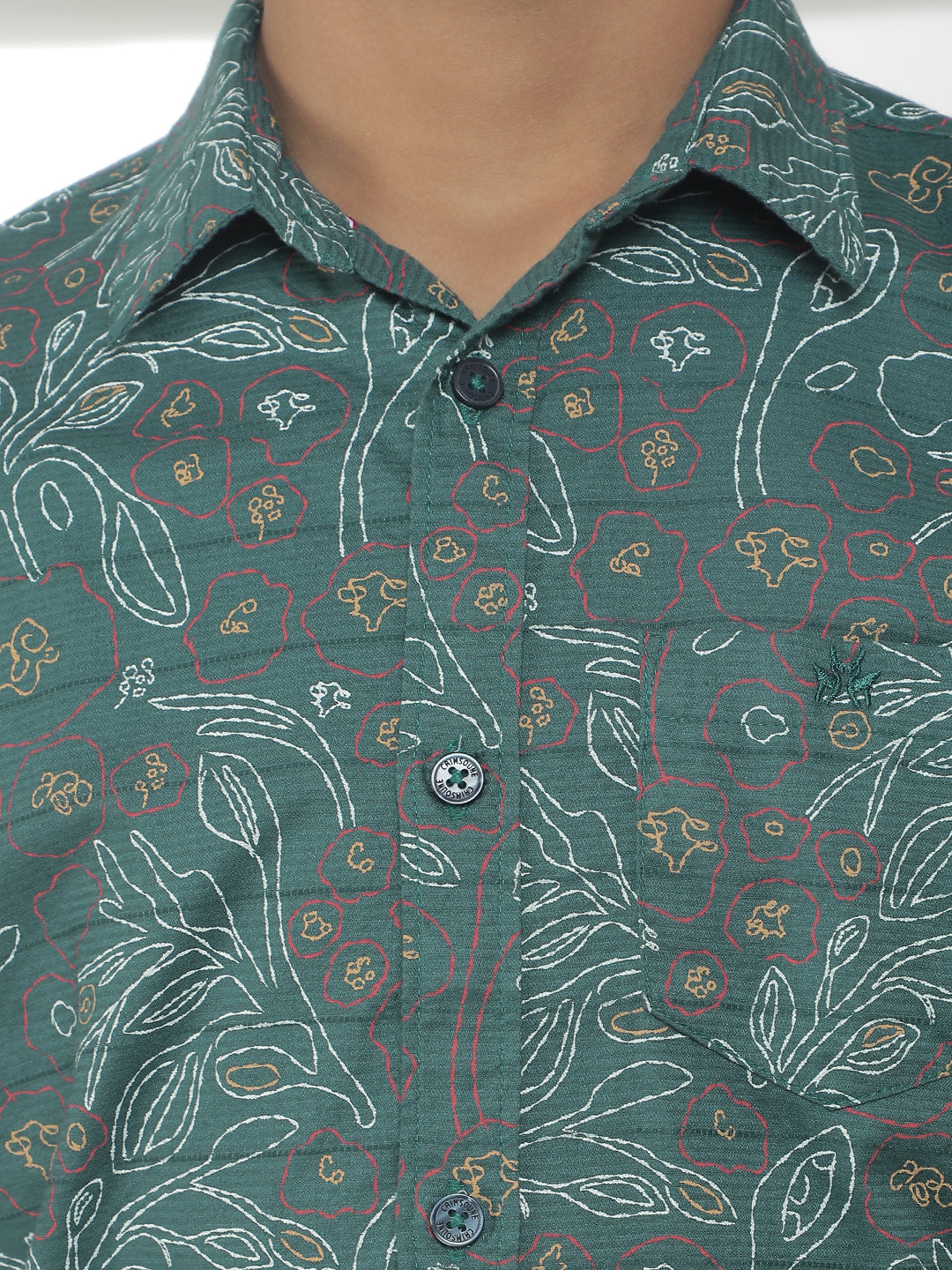 Forest Green 100% Cotton Floral Print Shirt