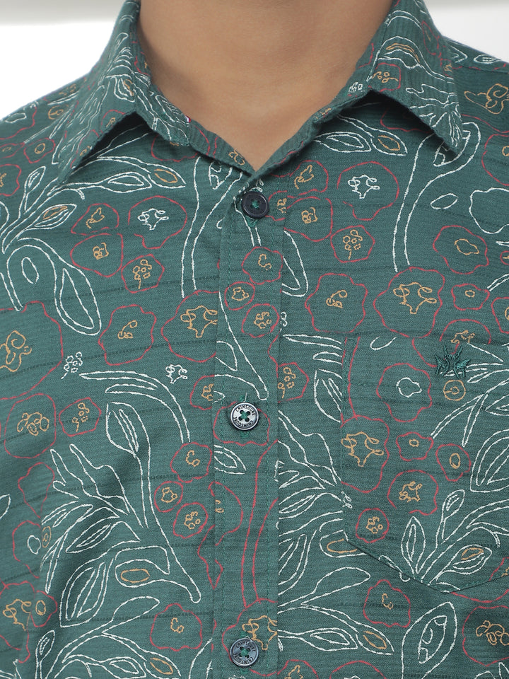 Forest Green 100% Cotton Floral Print Shirt