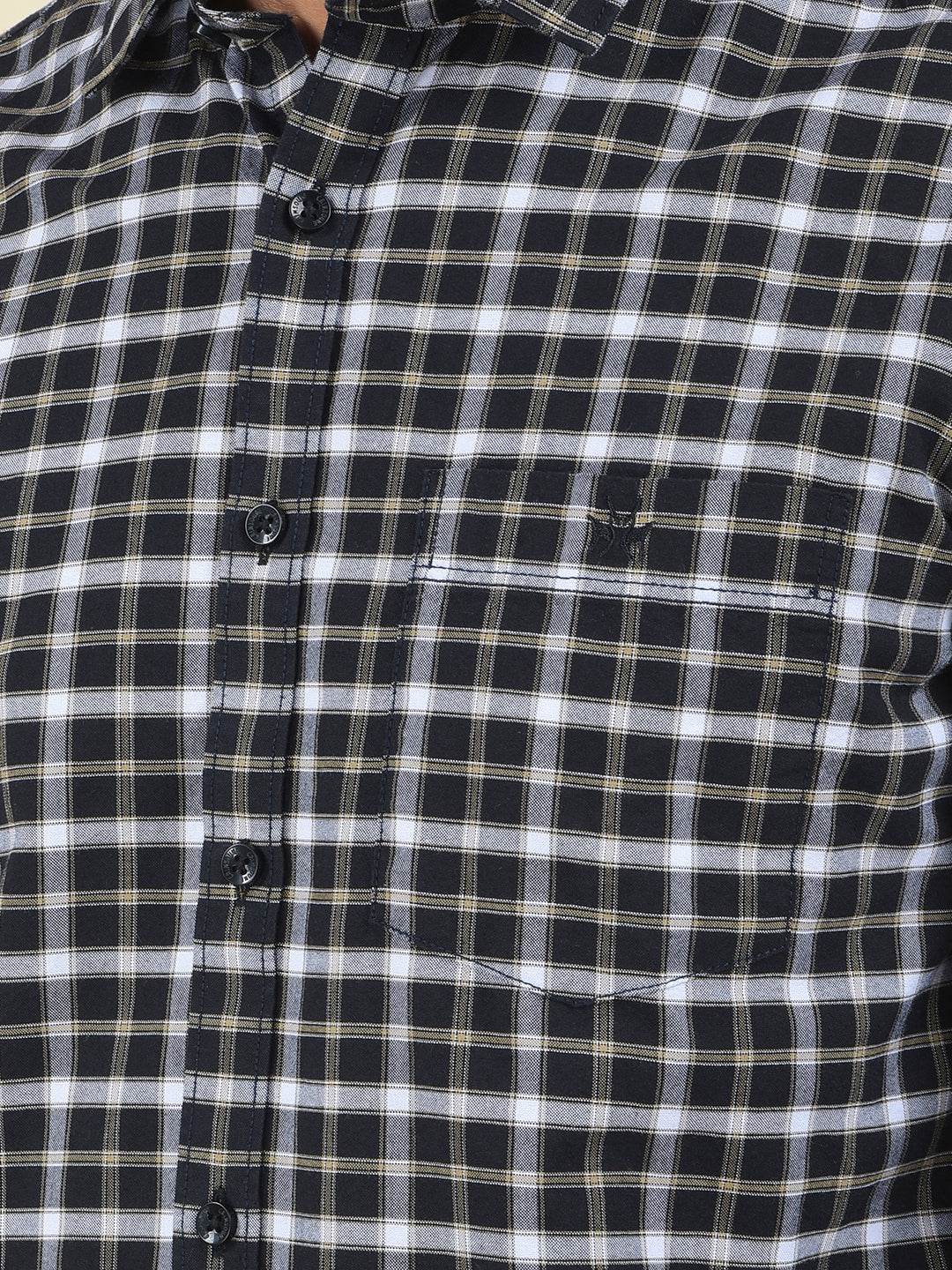 Navy Blue Checked 100% Cotton Shirt