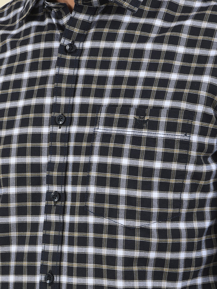 Navy Blue Checked 100% Cotton Shirt
