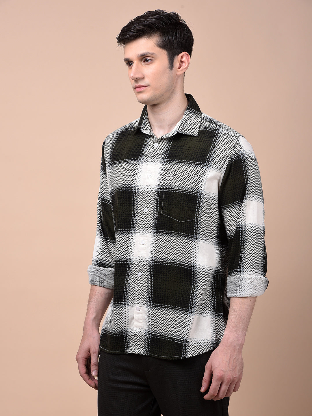 Olive Checked 100% Cotton Corduroy Shirt
