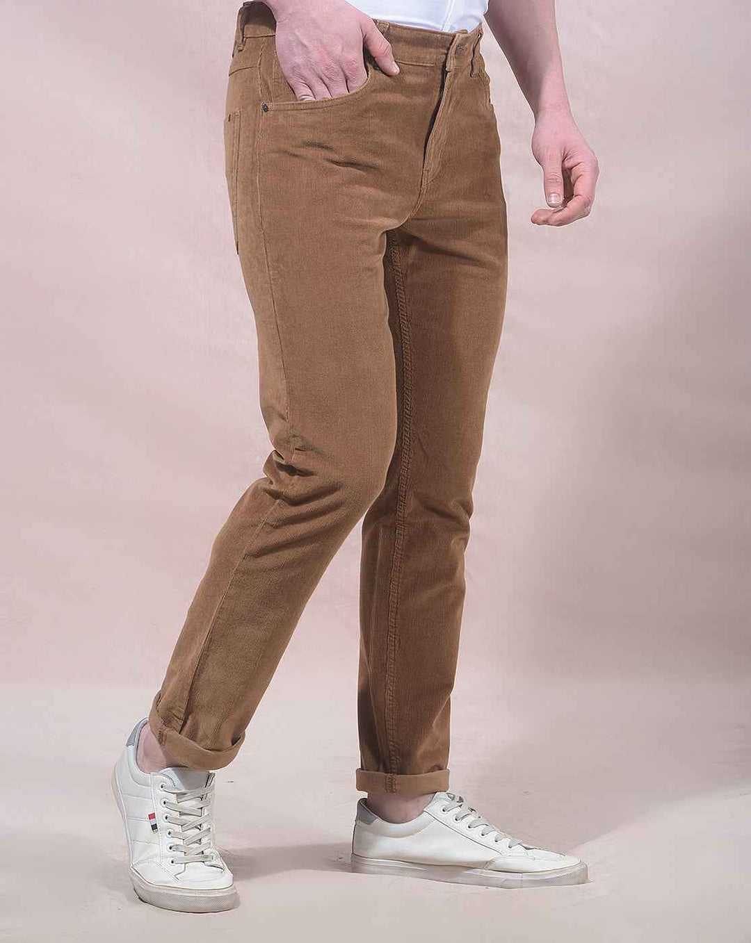 Rib Walnut Brown Corduroy Chinos Trousers