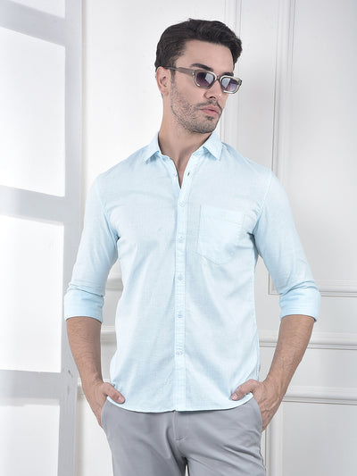 Blue Linen Blend Casual Shirt
