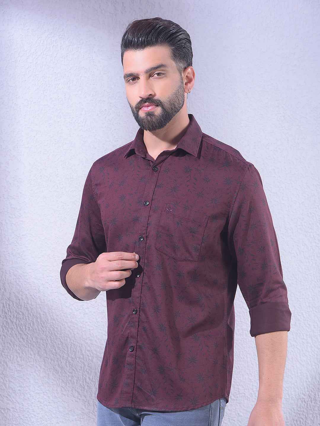 Wine Floral Print Shirt
