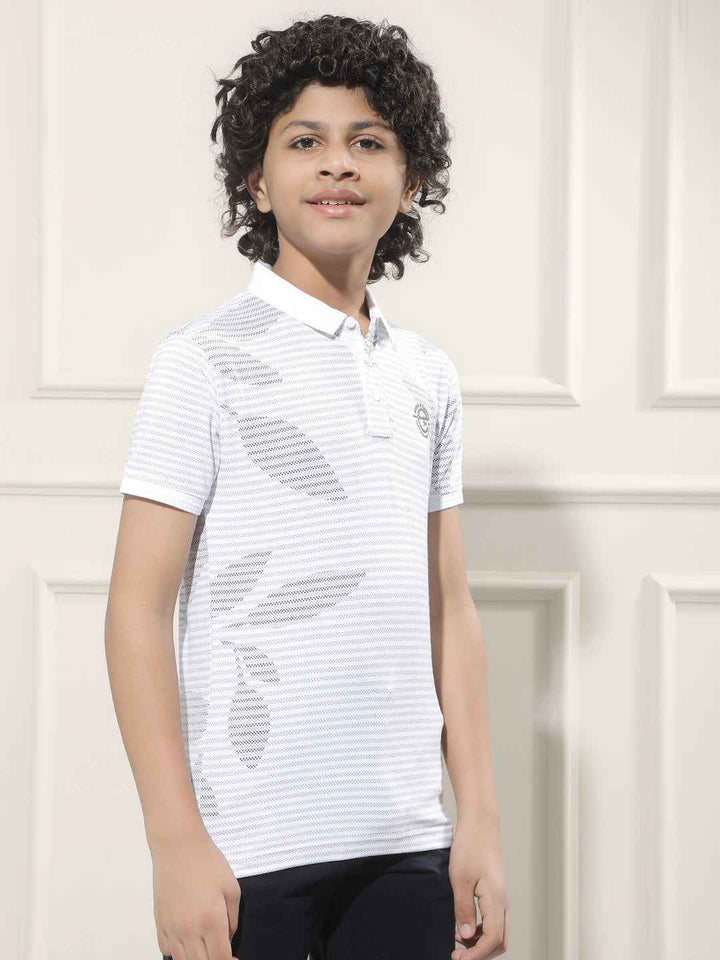 Grey Floral Print Polo Neck T-Shirt