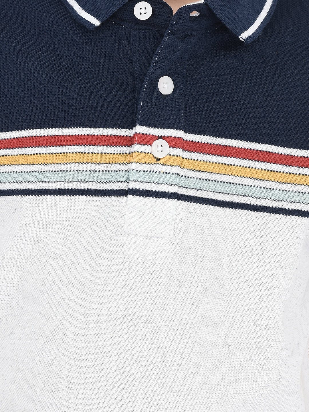 Grey Horizontal Stripes Polo Neck T-Shirt