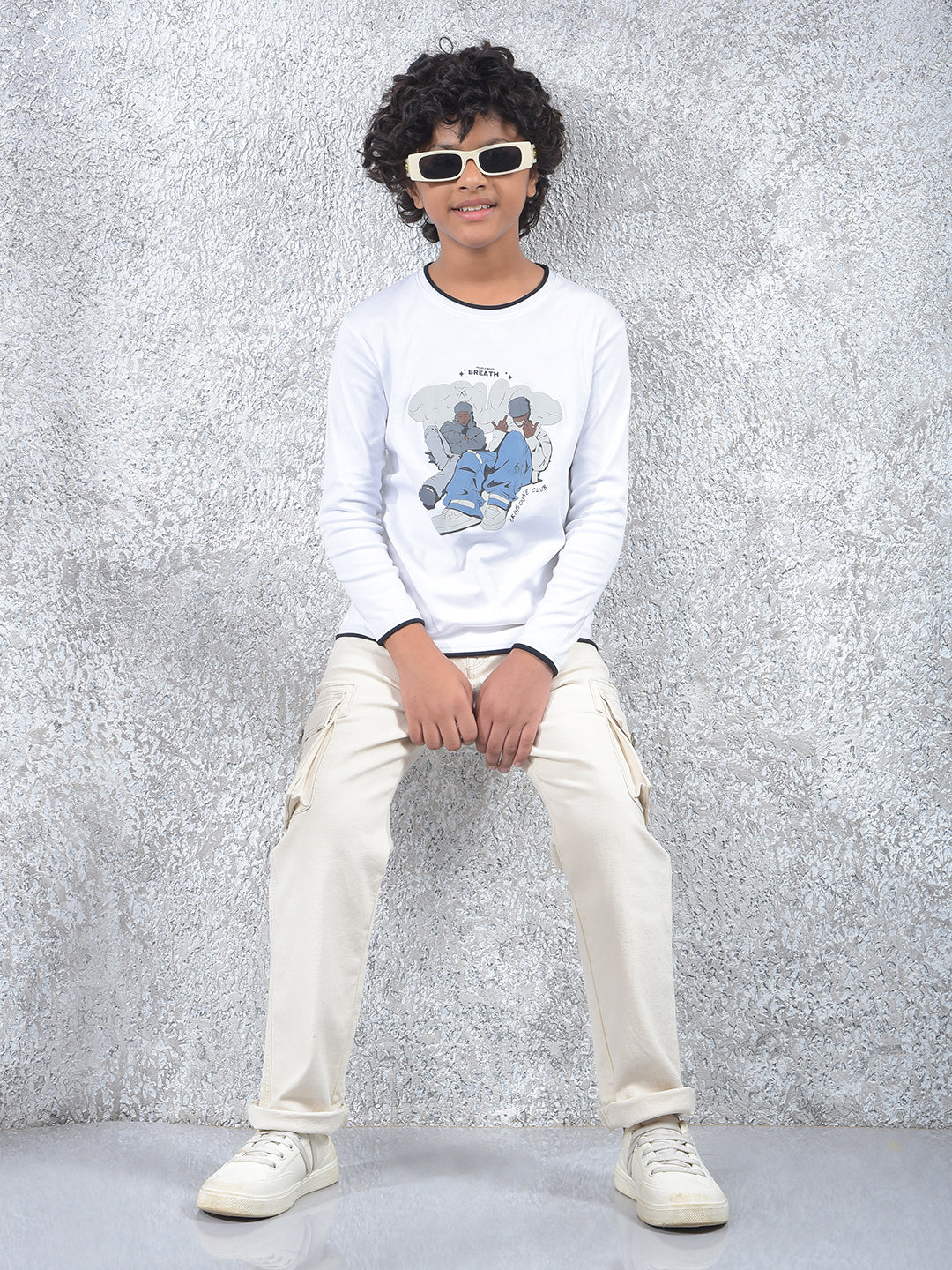 White Graphic Print 100% Cotton T-Shirt