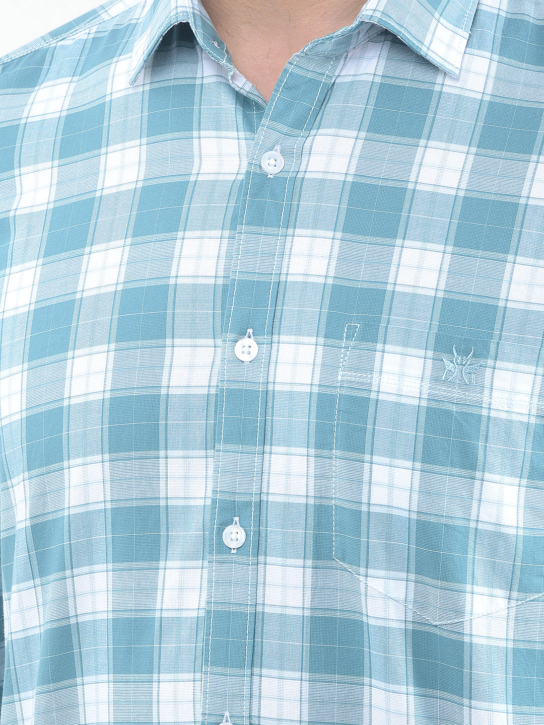 Umber Celeste Blue Checked 100% Cotton Shirt