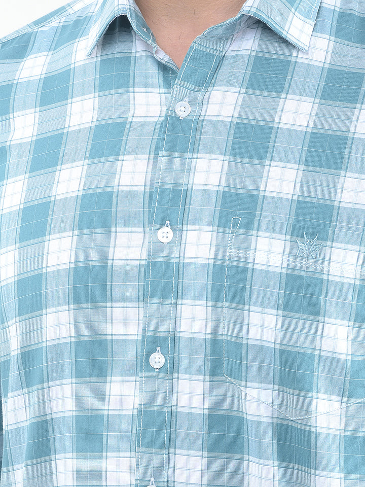 Umber Celeste Blue Checked 100% Cotton Shirt