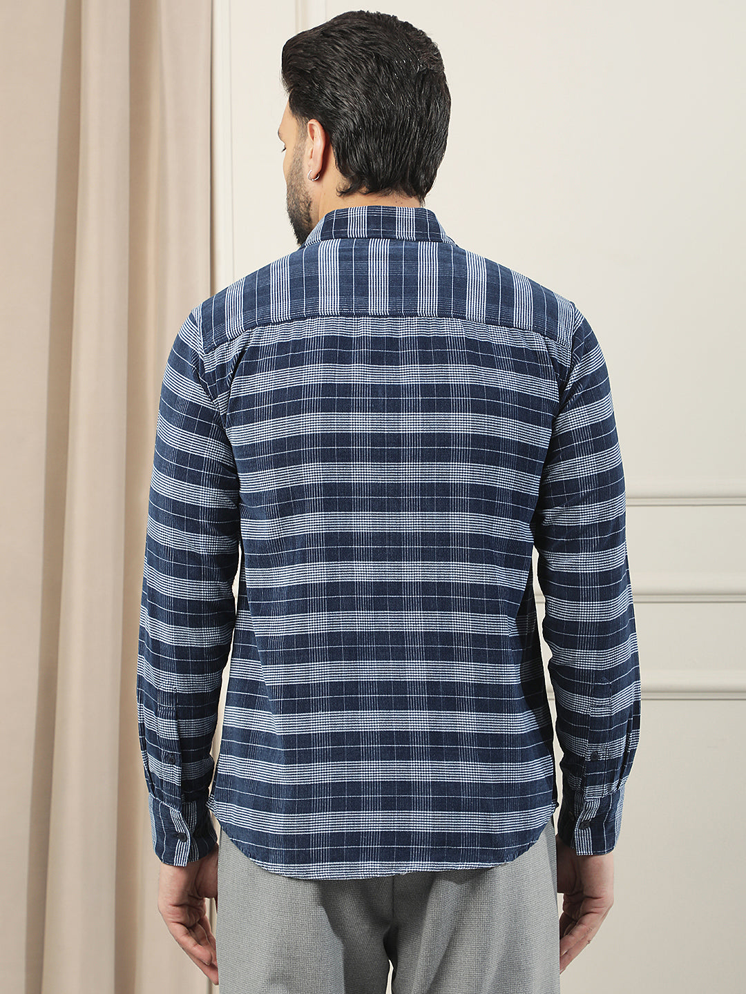 Blue Checked 100% Cotton Corduroy Shirt