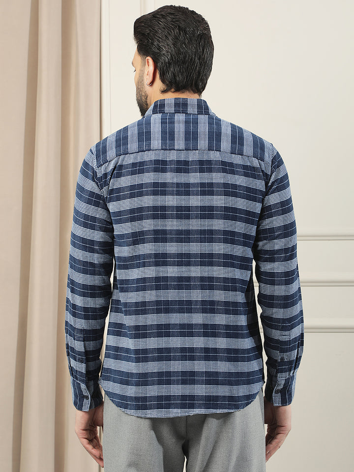 Blue Checked 100% Cotton Corduroy Shirt