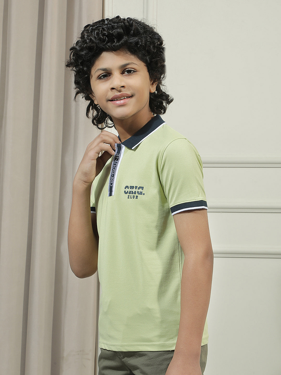 Green Typographic Polo Neck T-Shirt