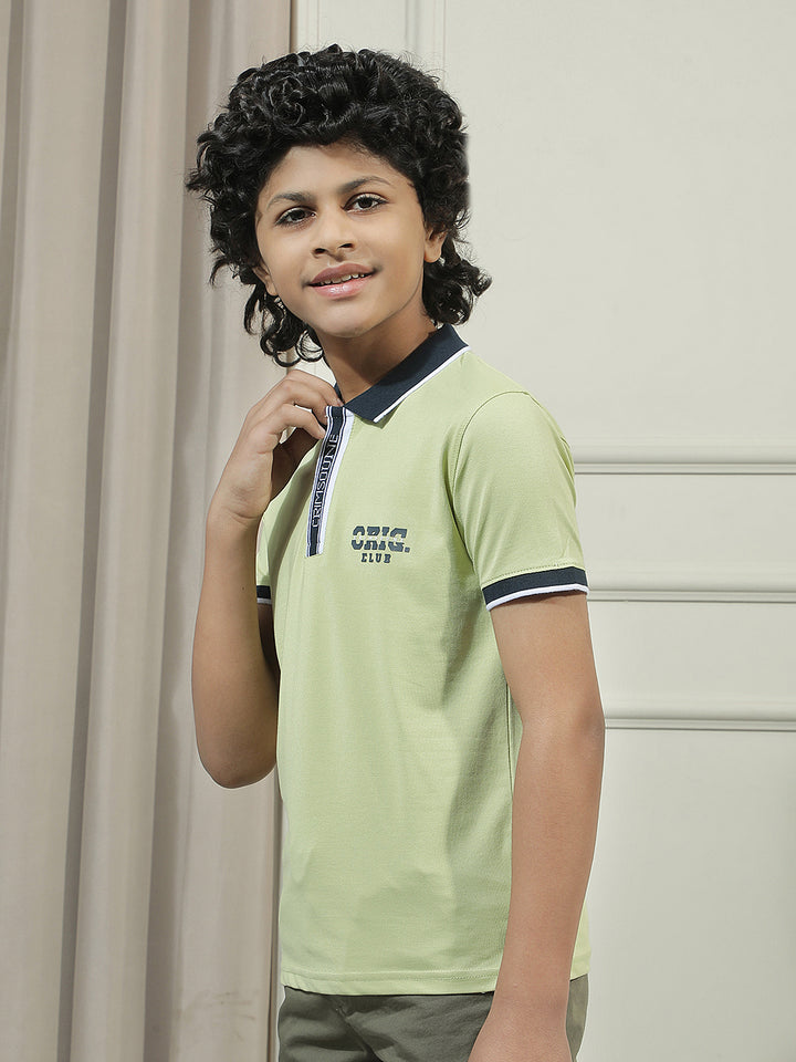 Green Typographic Polo Neck T-Shirt