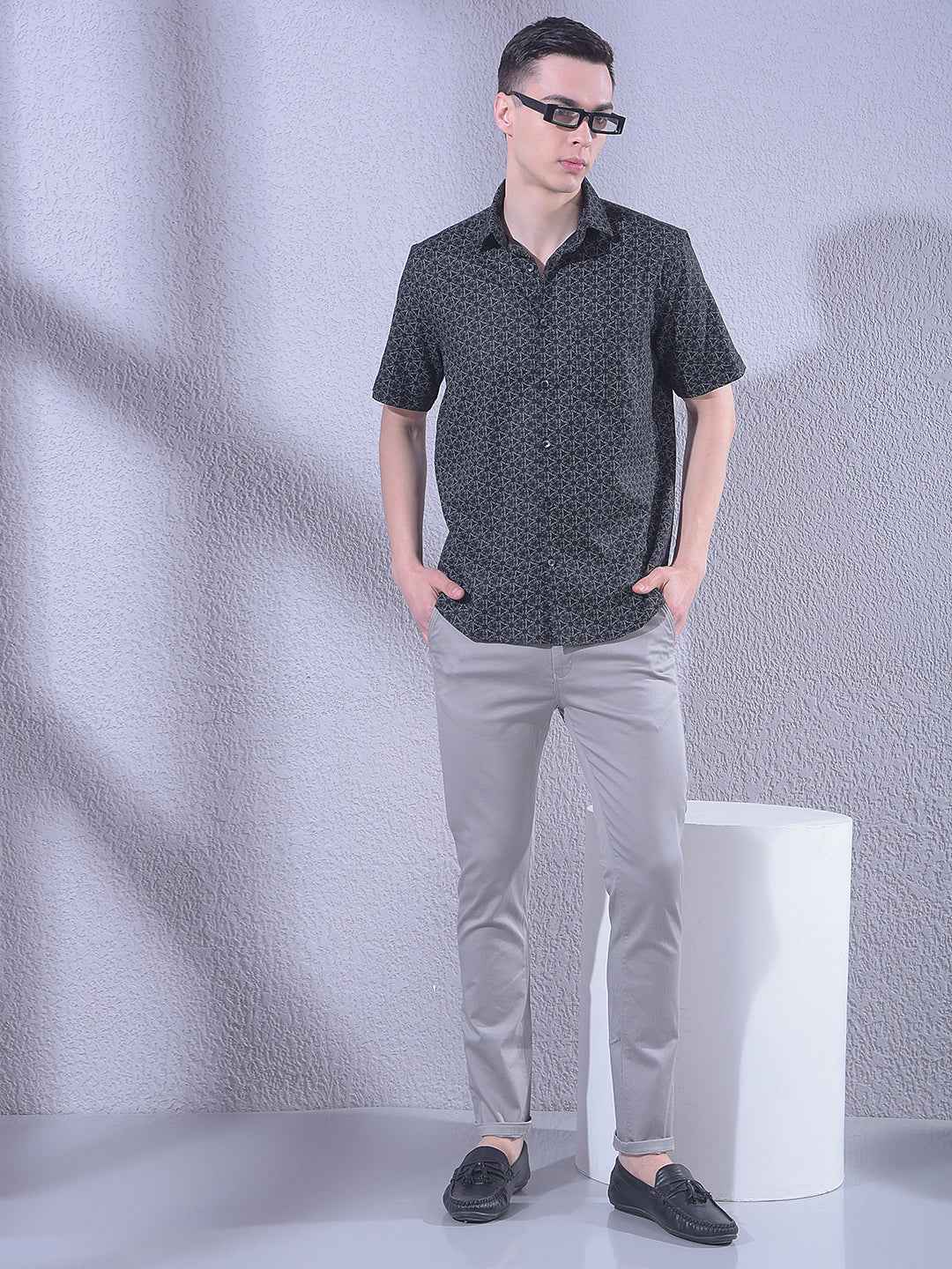 Grey Surface Detailed Print Trousers