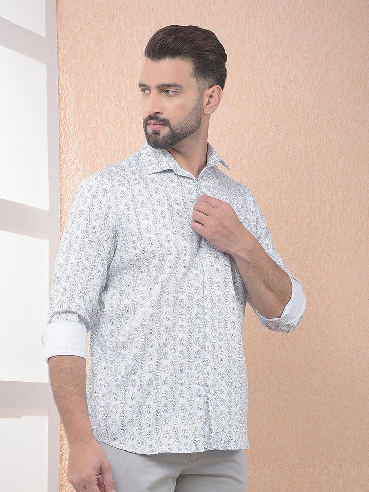 White Subtle Print Easy Wear Shirt