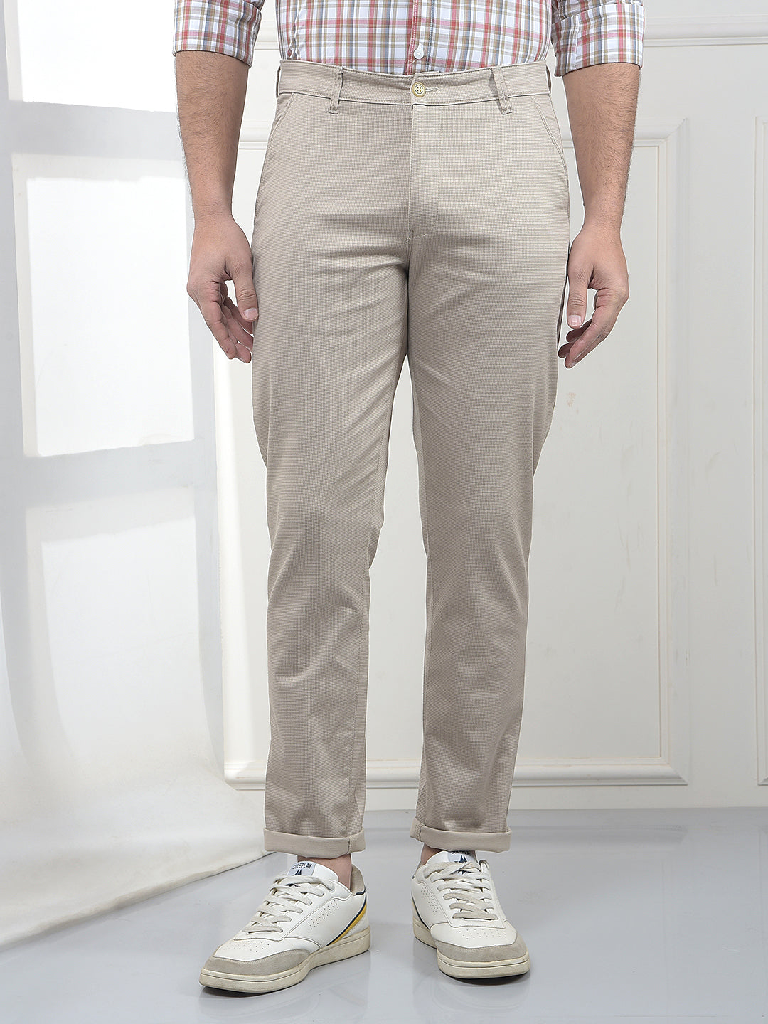 Beige Jacquard Trousers