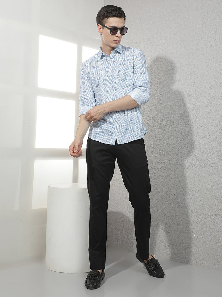 Sky Blue Abstract Print Shirt