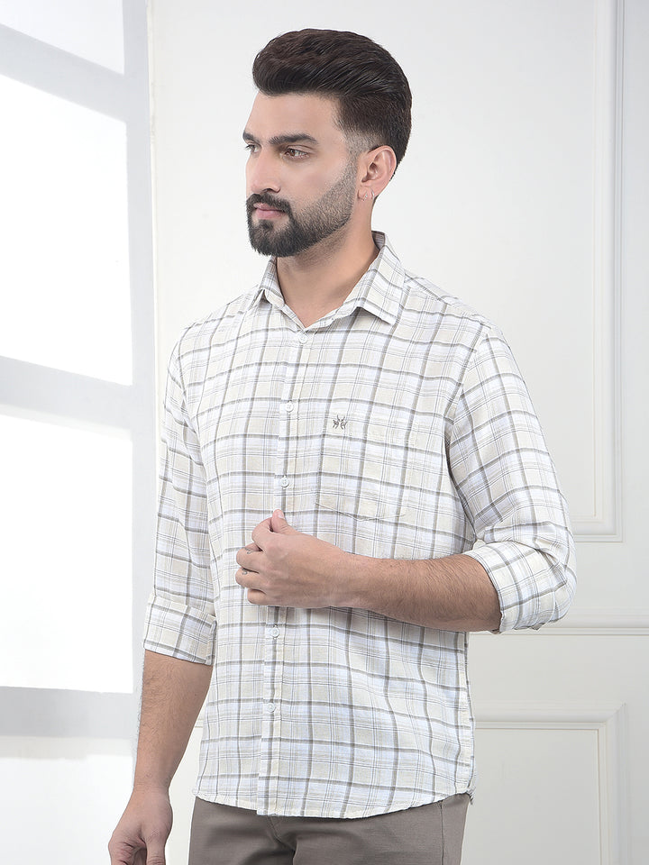 Brown Checked Linen Shirt