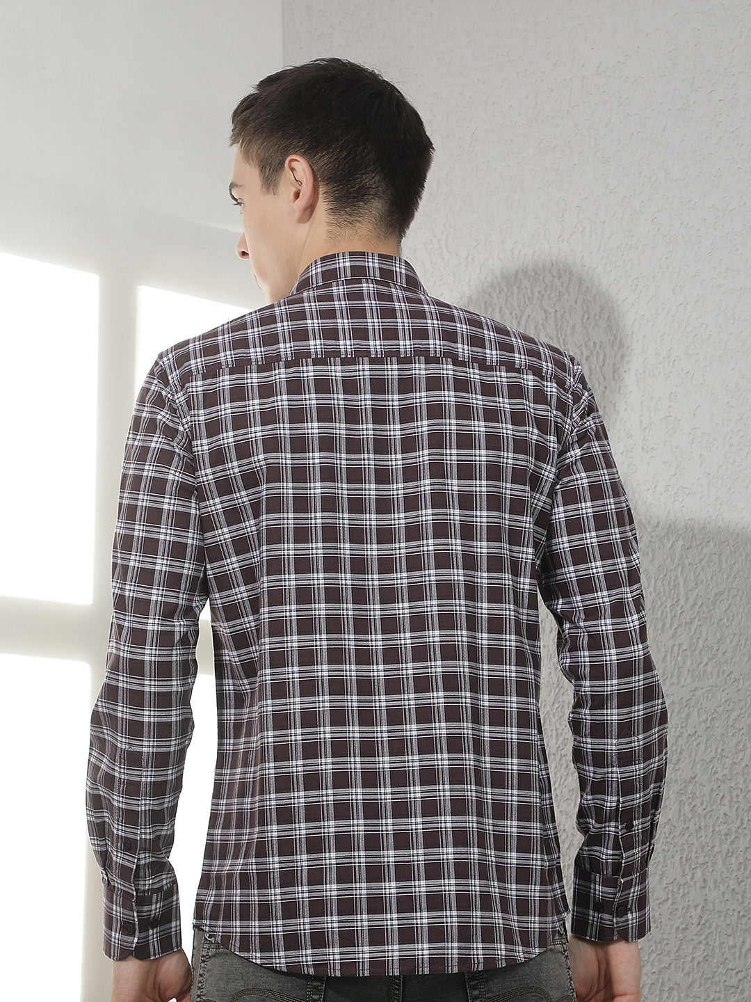 Brown Checked 100% Cotton Shirt