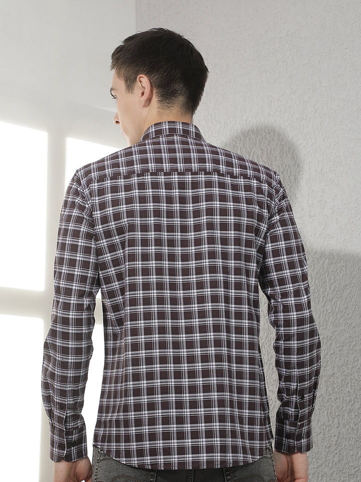 Brown Checked 100% Cotton Shirt