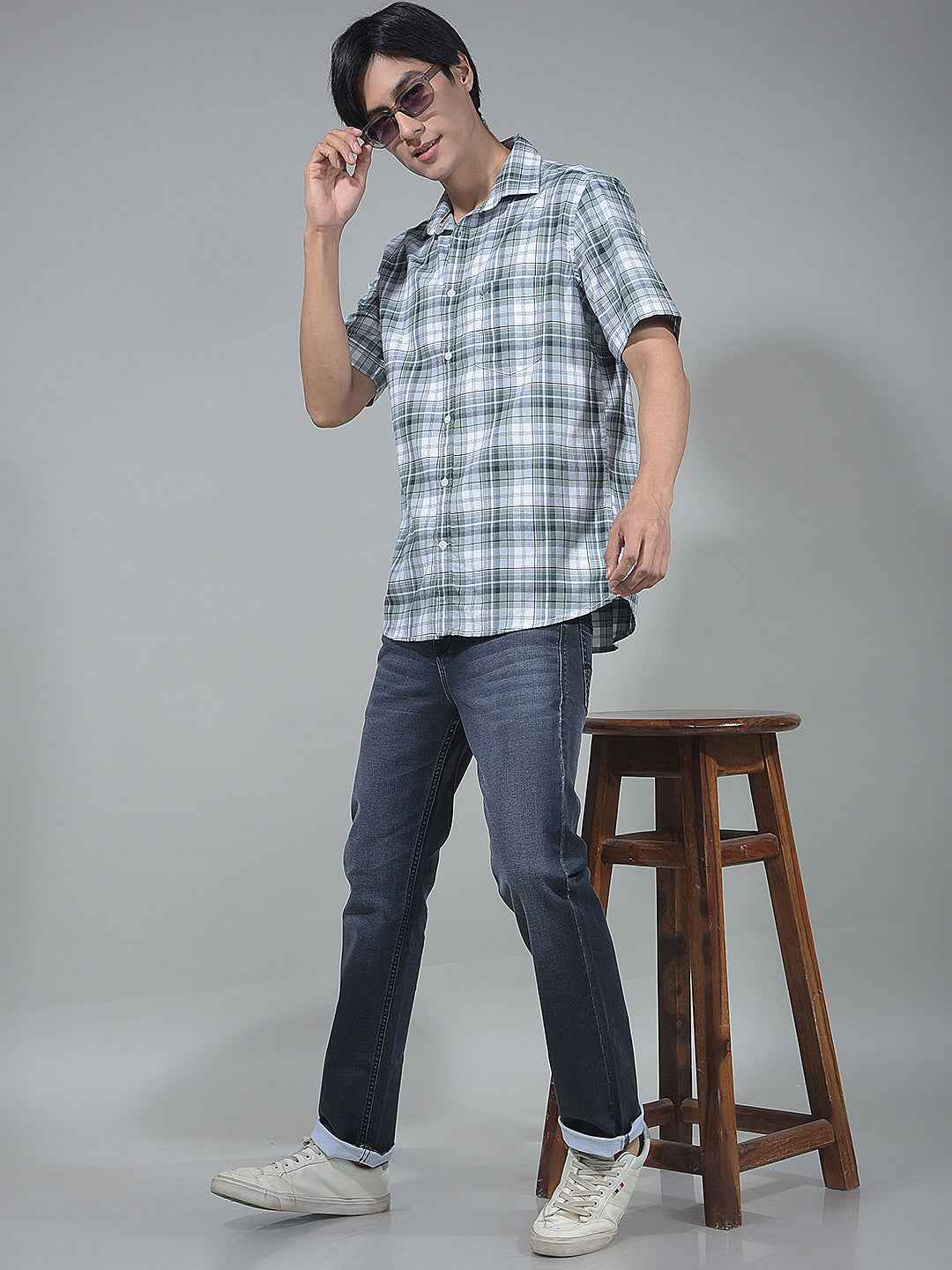 Green Checked 100% Cotton Shirt