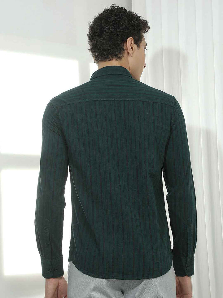 Green Vertical Striped 100% Cotton Shirt