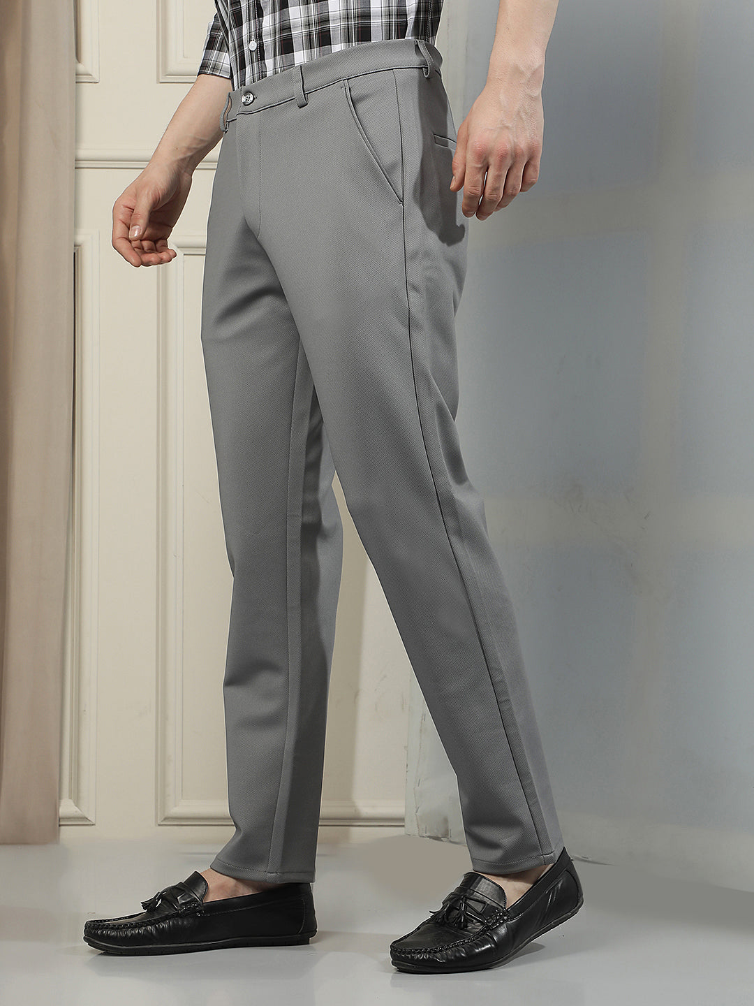 Grey Modern Wear Knitted Trousers