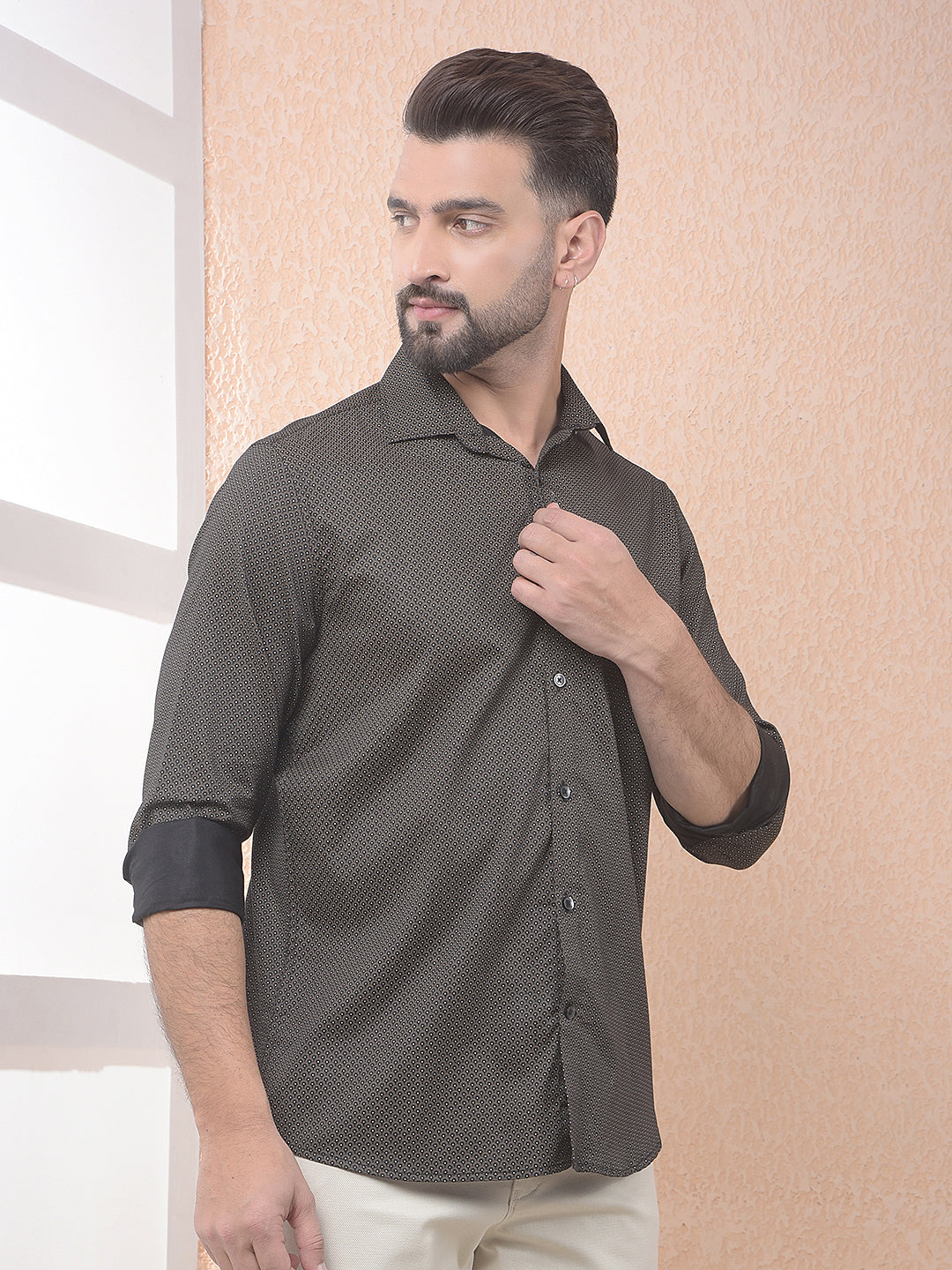 Brown Contemporary Motif Shirt