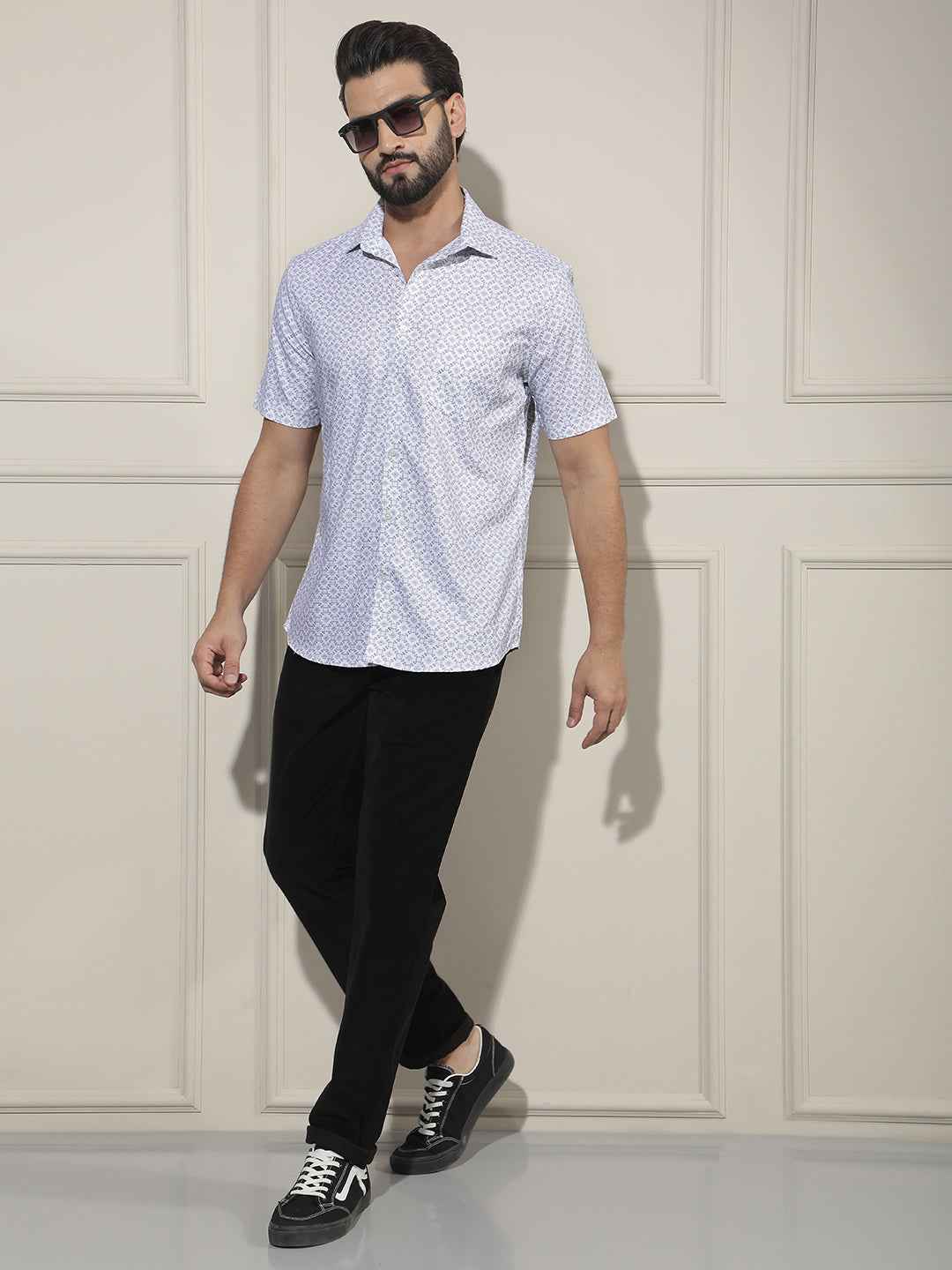 White Geometric Print Shirt