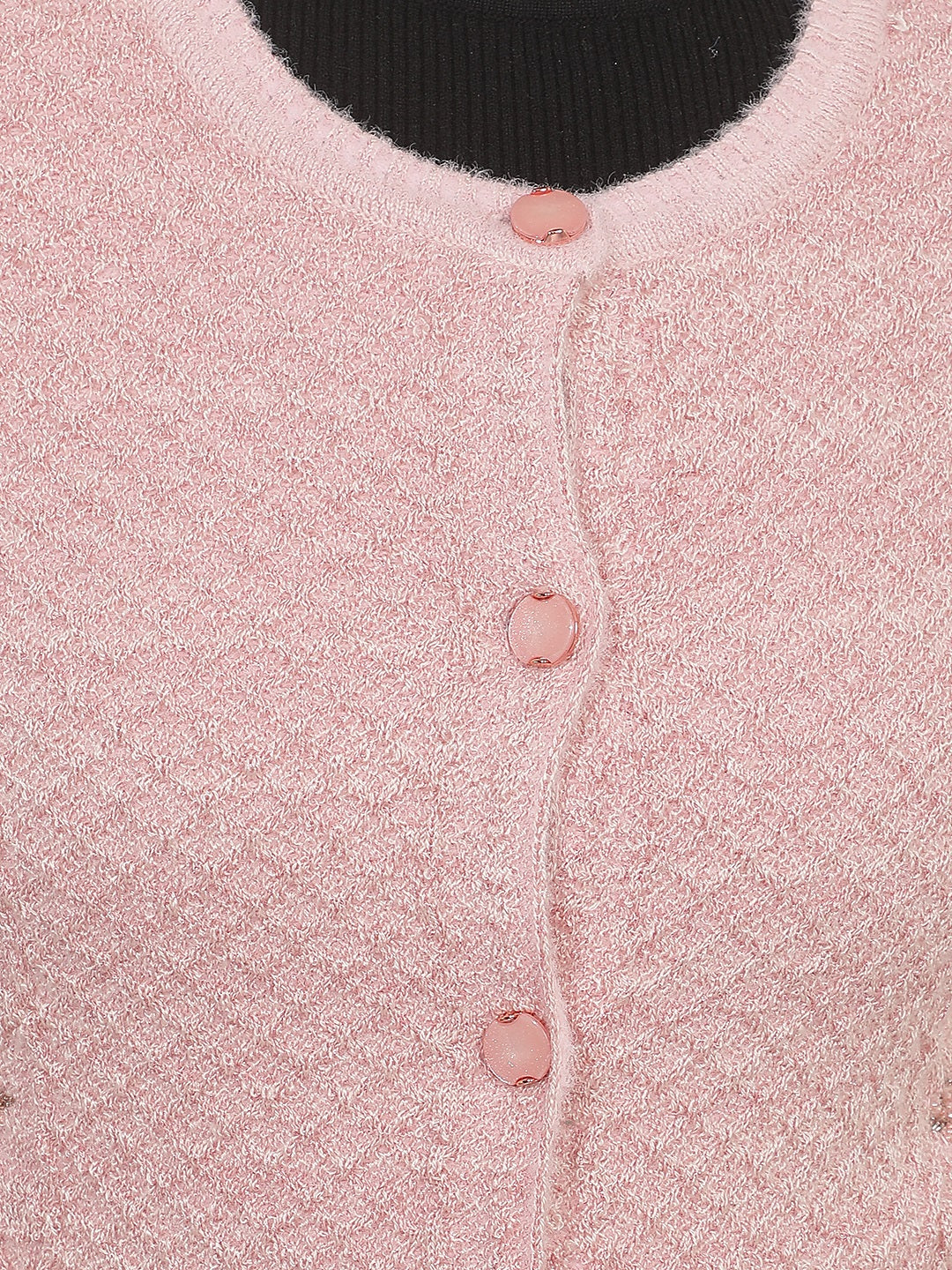 Pink Embellished Mid-Thigh Length Cardigan