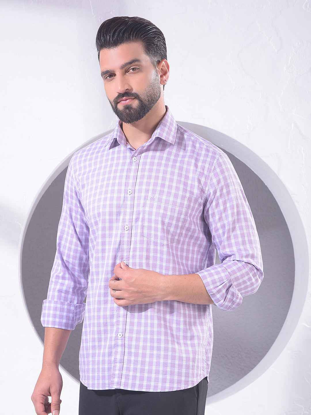 Purple Checked 100% Cotton Shirt