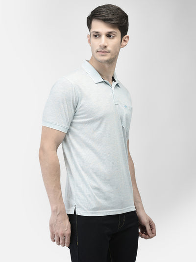 Blue Printed Polo Neck T-Shirt