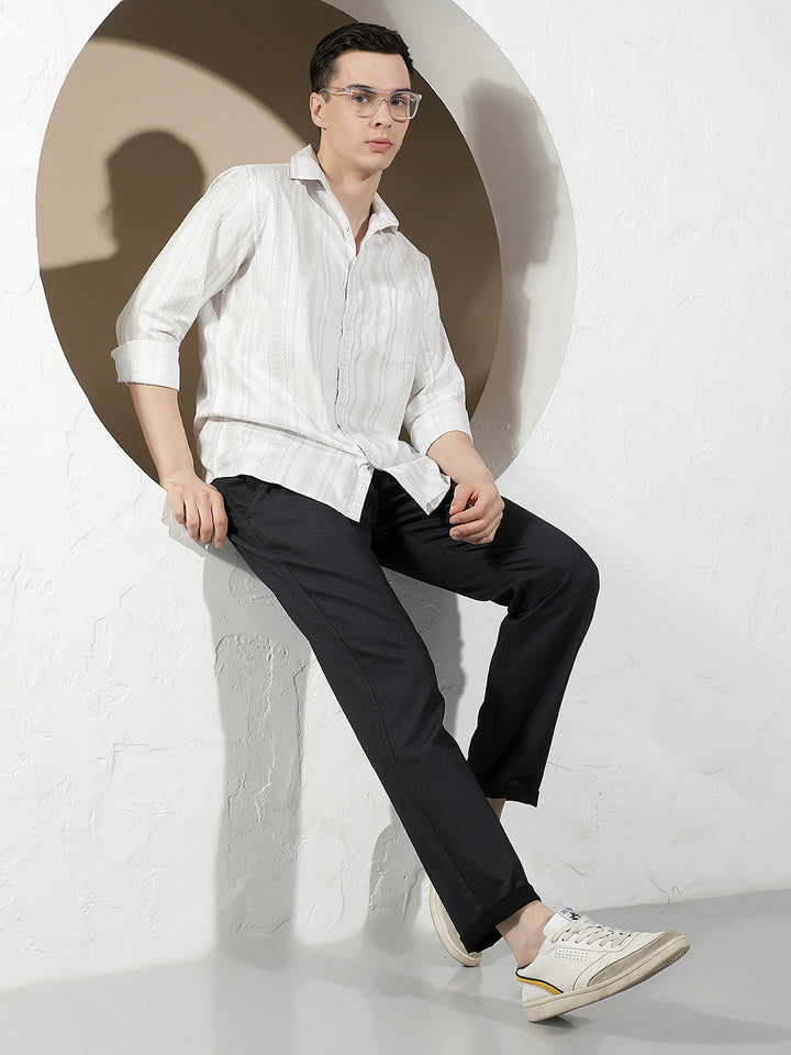 White Vertical Striped 100% Cotton Shirt