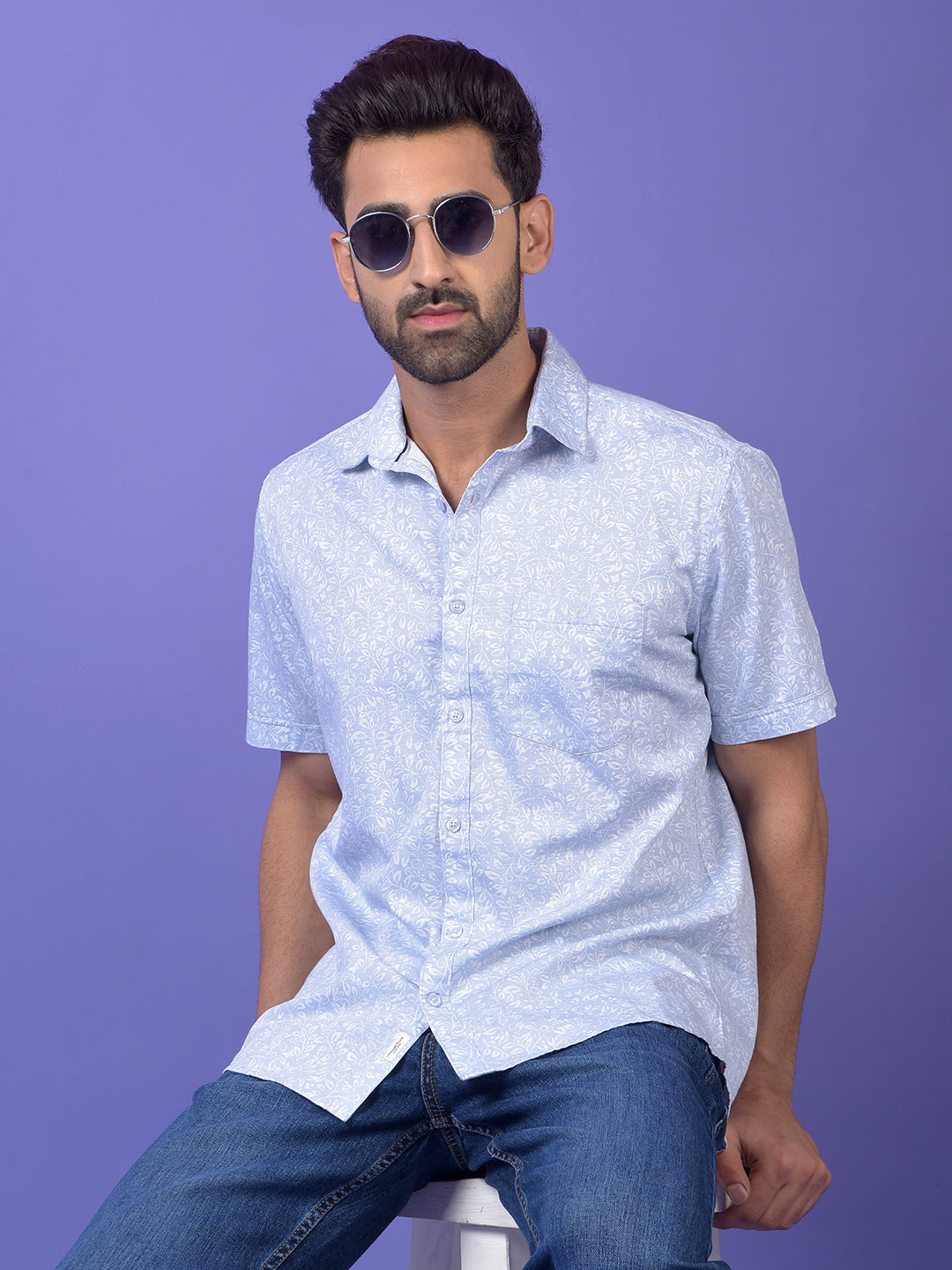 Blue Floral Print Shirt