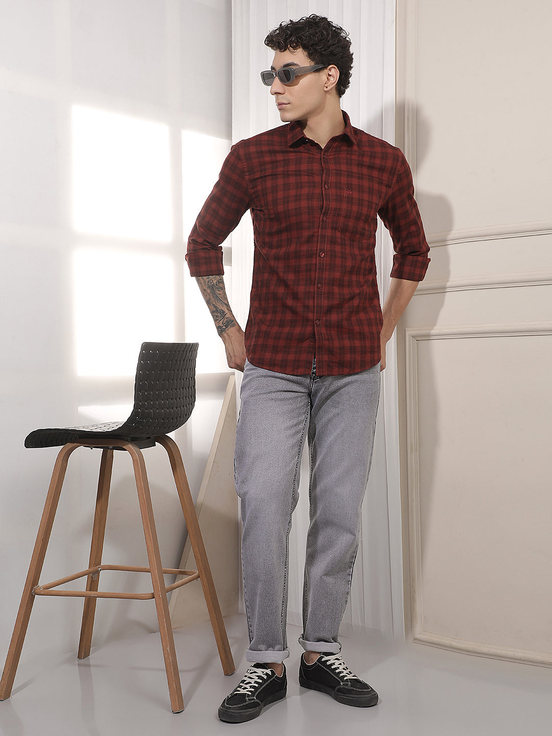 Maroon Checked 100% Cotton Shirt
