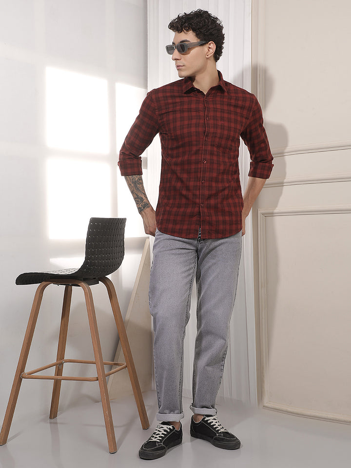 Maroon Checked 100% Cotton Shirt