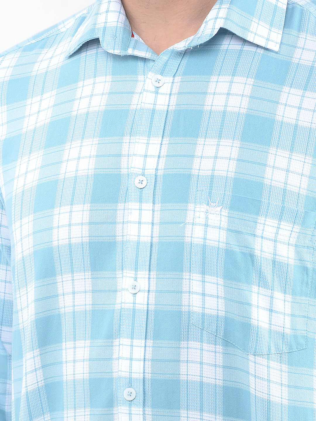 Stratum Ice Blue Checked 100% Cotton Shirt