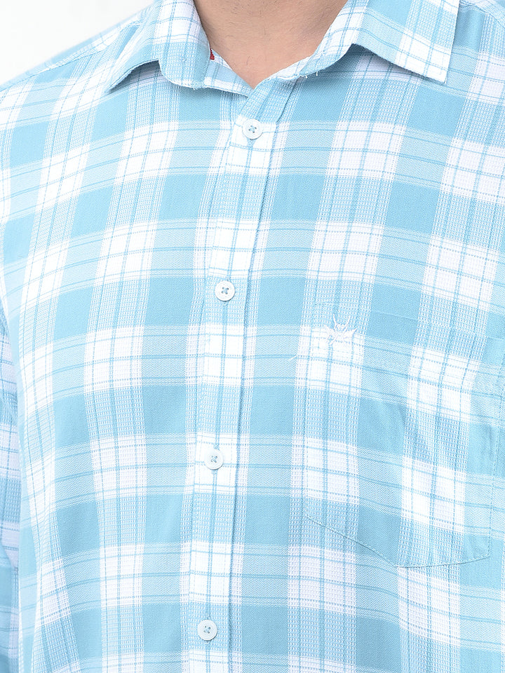 Stratum Ice Blue Checked 100% Cotton Shirt