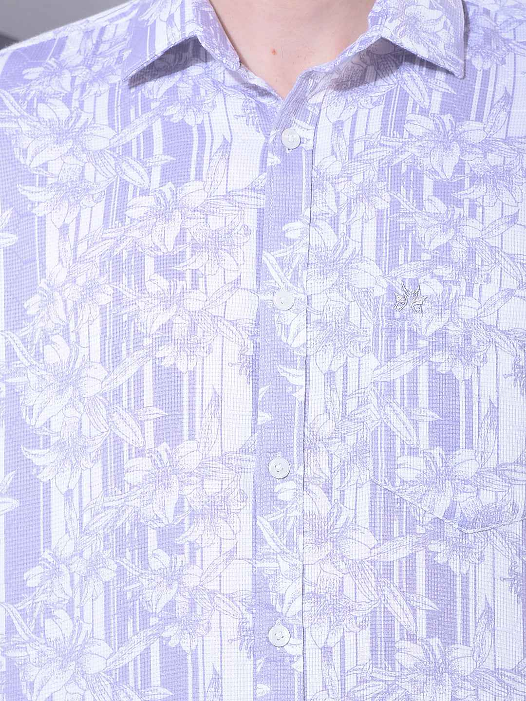 Purple Floral Print 100% Cotton Shirt