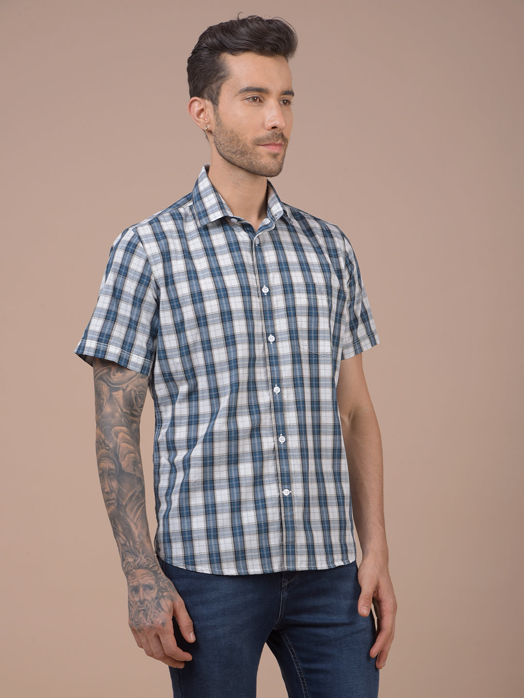 Blue Checked 100% Cotton Shirt