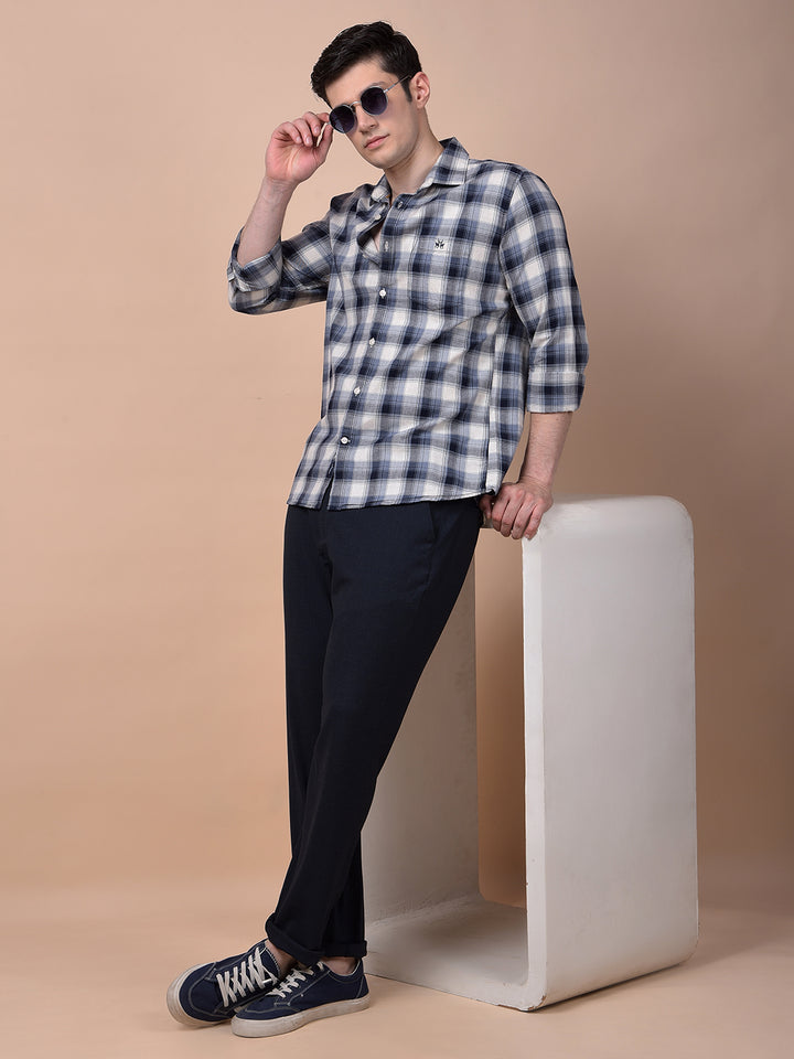 Navy Blue Checked Trousers