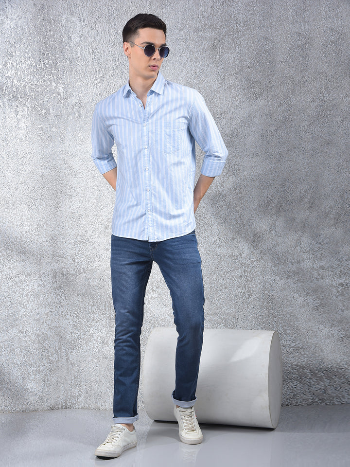 Blue Vertical Stripes 100% Cotton Shirt
