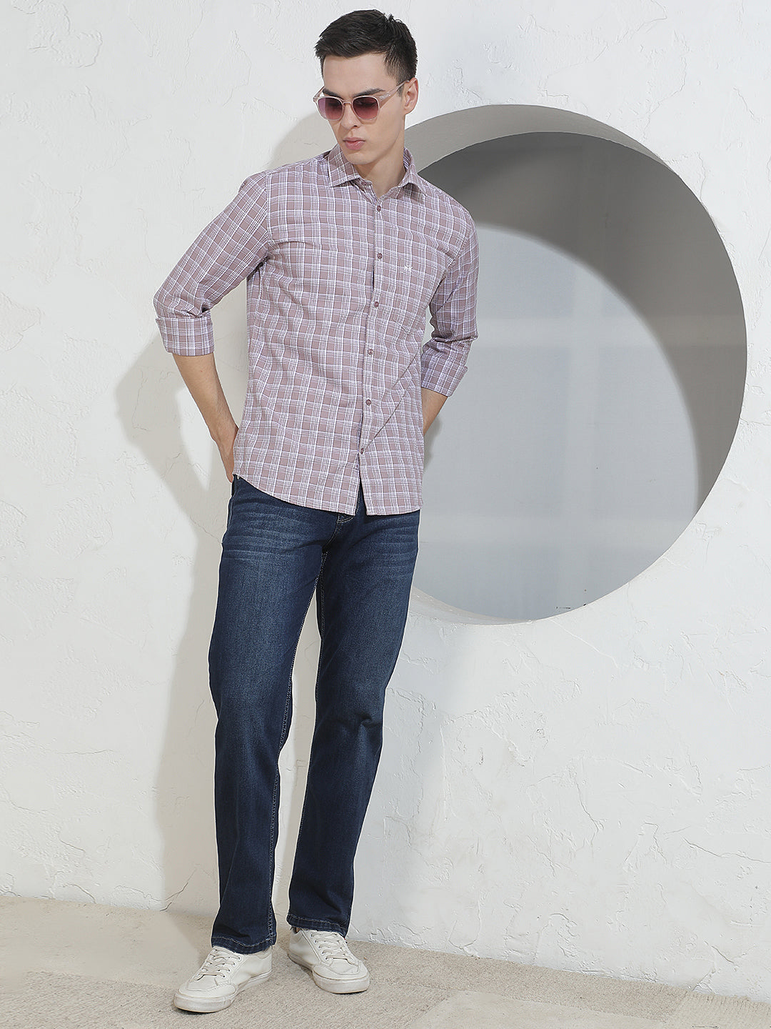 Purple Checked 100% Cotton Shirt