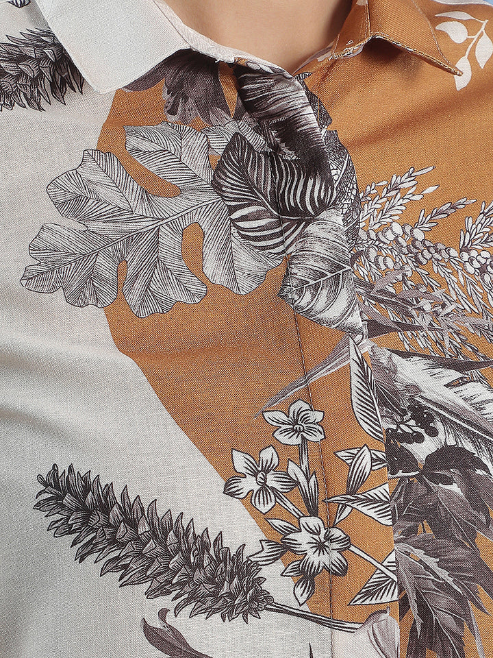 Brown Floral Print Shirt