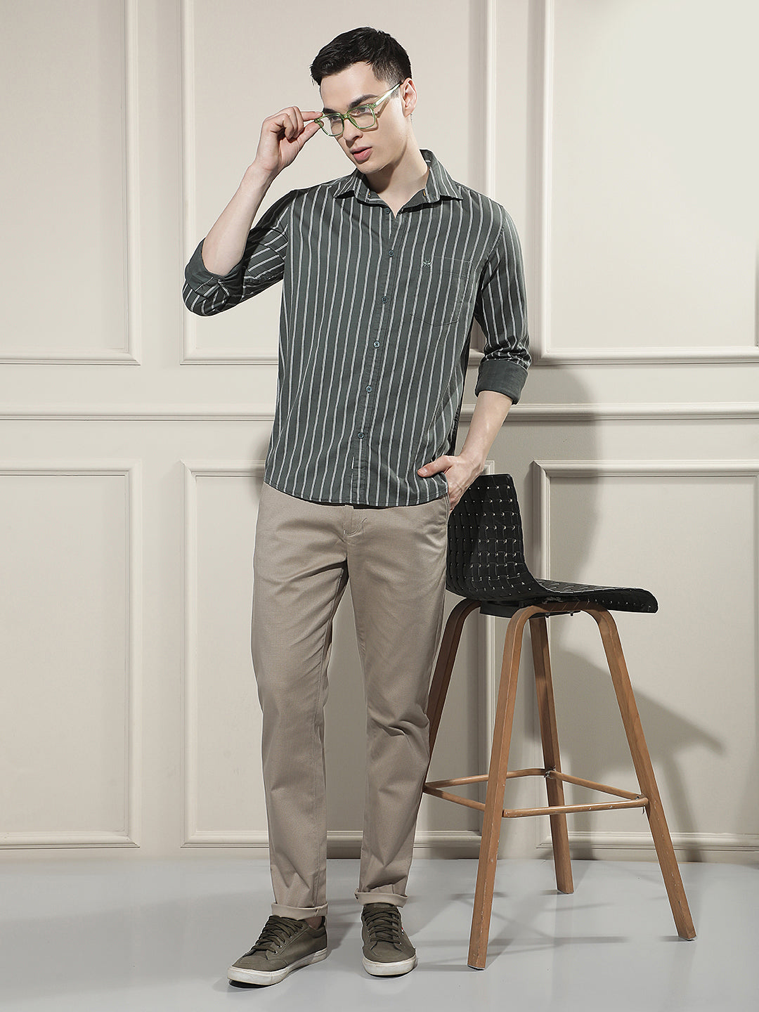 Green Vertical Stripes Shirt