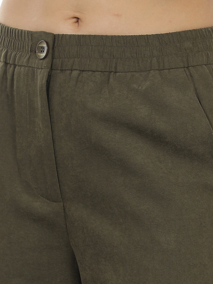 Olive Wide Leg Casual Trousers