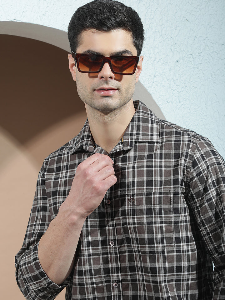 Brown Checked 100% Cotton Shirt