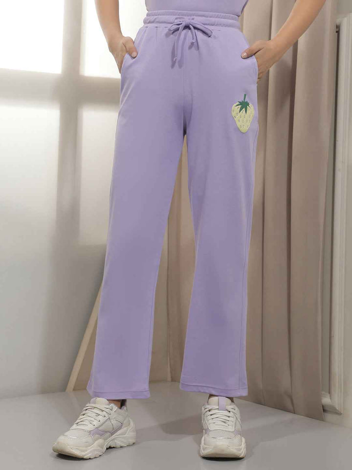 Purple Embroidery Trackpants